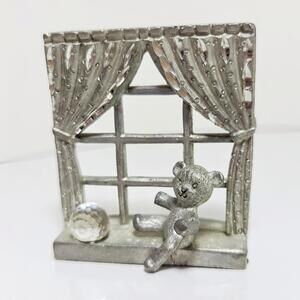 Vintage Spoontiques Pewter Figurine M310 Window with Teddy Bear & Crystal Ball